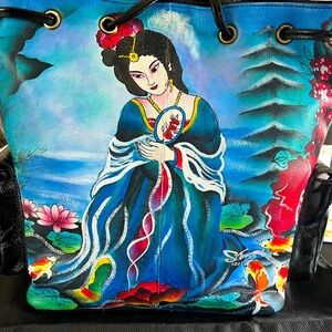 NWT Artistic Expressions by Sharif 1827 - Hand Painted Leather Geisha Handbag